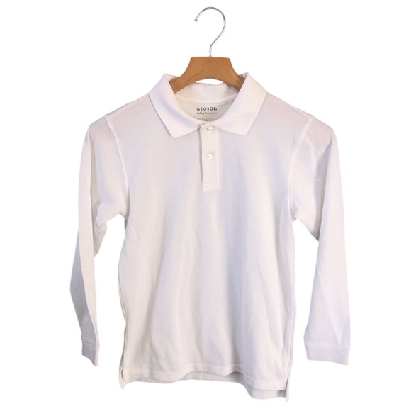 George White Long Sleeve School Uniform Polo Collared Shirt Large 10-12 - Picture 1 of 5
